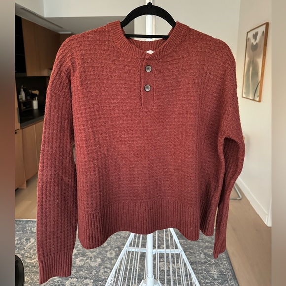 Everlane Belgian-Waffle Cashmere Henley Sweater - Heathered Clay, Size Small - Picture 3 of 5